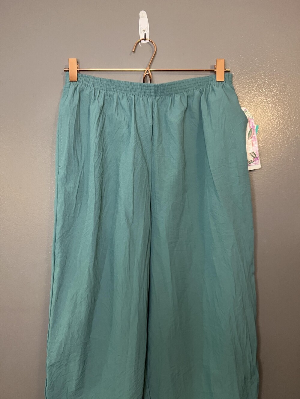 Vintage Teddi Rhapsody Dress Pants Womens 16 Green Tapered Elastic Waist Pull On